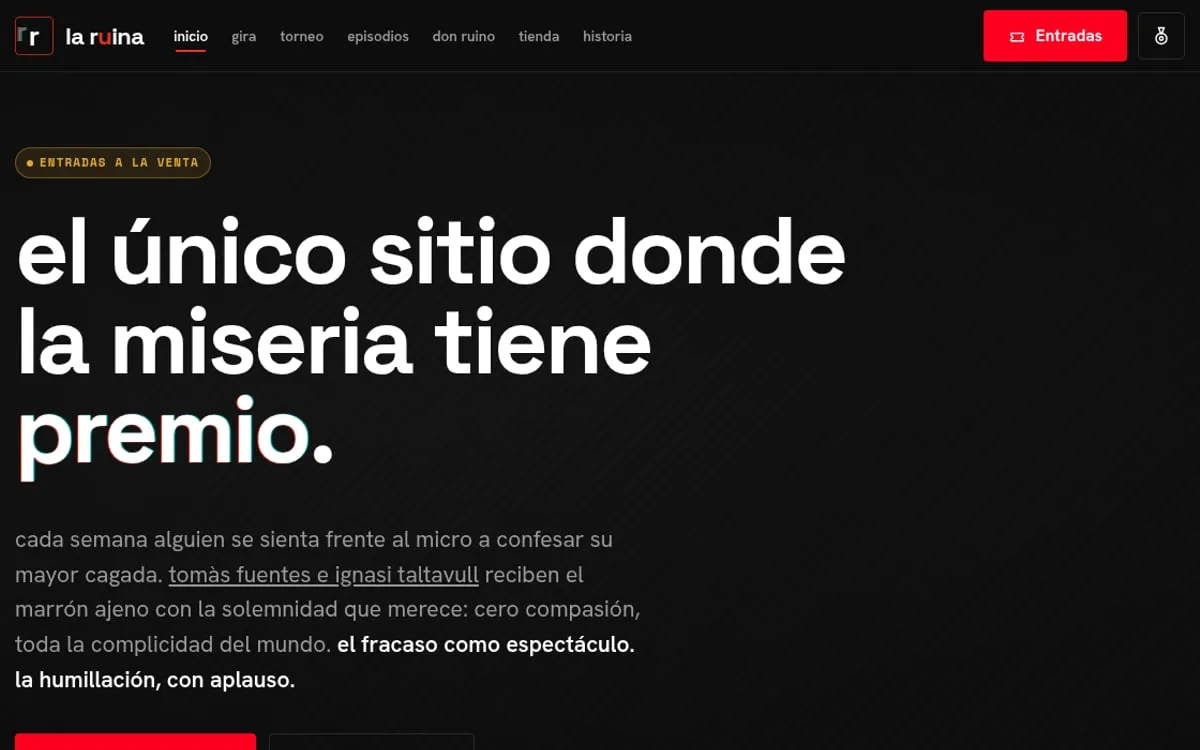 Captura de la página de inicio de La Ruina