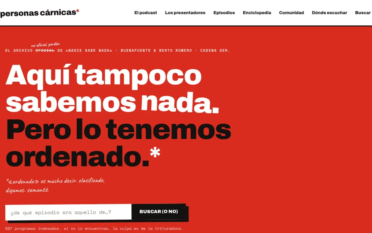 Captura de la página de inicio de Personas Cárnicas