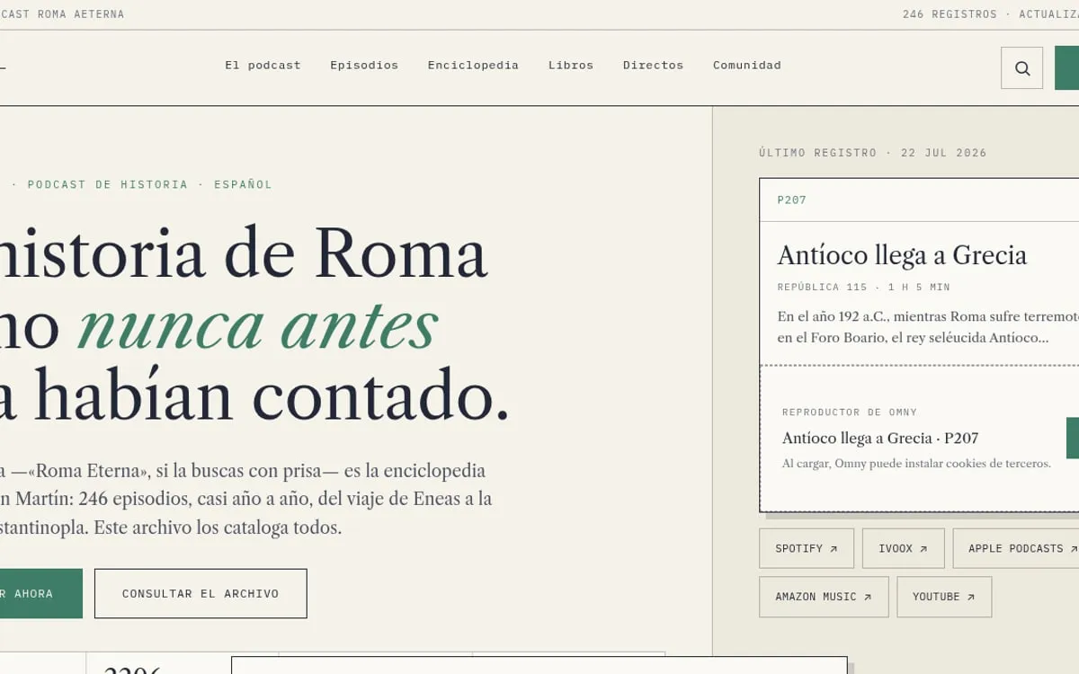 Captura de la página de inicio de Roma Aeterna